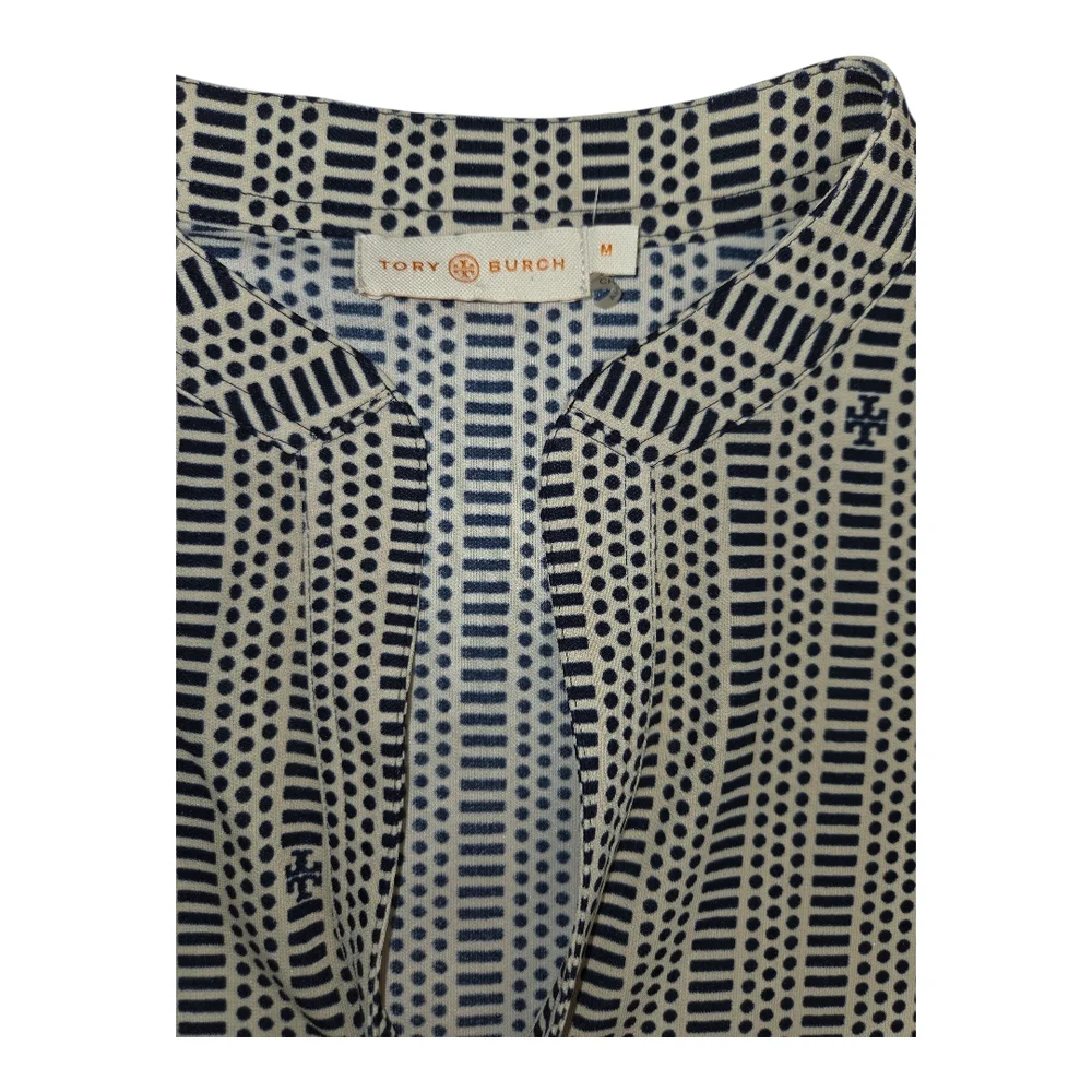 Tory Burch Long-sleeved Tunic Blouse geometric design and the iconic logo Size M